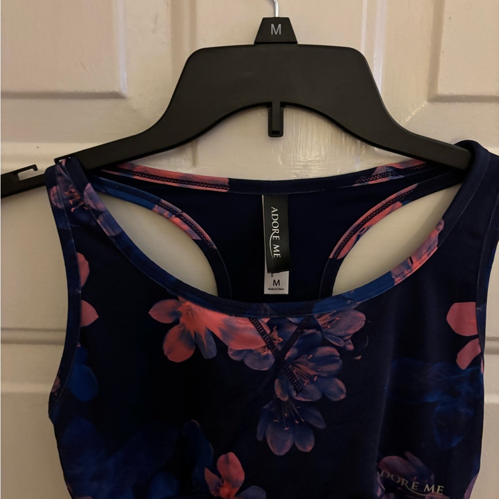 Adore Me Navy and Pink Floral Sports Bra - Picture 2 of 5